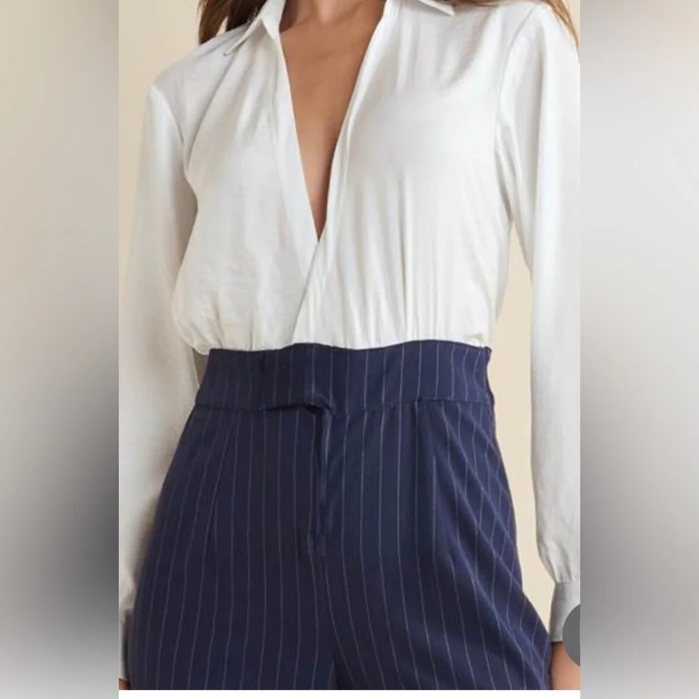 Blue and White Pinstripe Jumpsuit